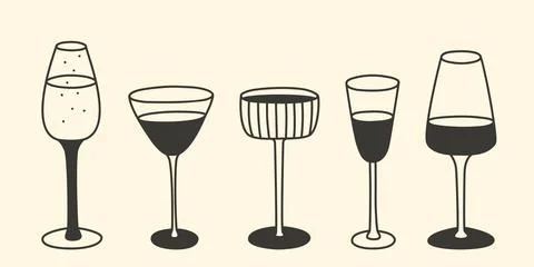 Glasses with alcoholic drinks vector graphics Illustrazione stock