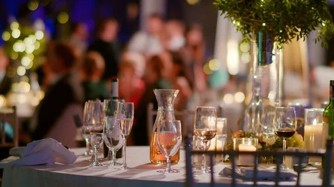 Glasses and decorations on wedding table Video stock 90697816