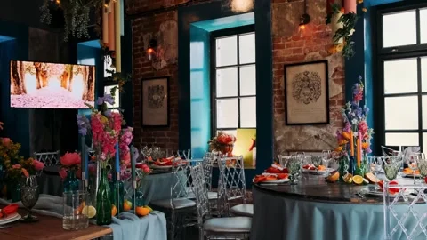 Glasses and plates on a reserved table Stock Footage 246584097