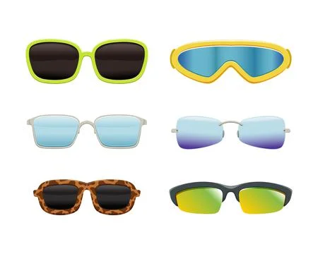 Glasses and sunglasses models set. Summer eyewear, sun protection sunglasses and Stock Illustration