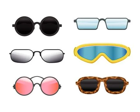 Glasses and sunglasses models set. Modern trendy accessories for sun protection Stock Illustration