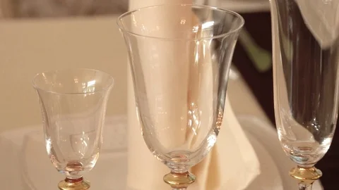 Glasses and table serving in a luxury restaurant Stock Footage 123001815