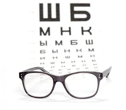 Glasses and test chart for the eye Stock Photos