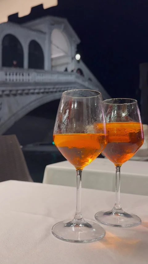 Glasses with Aperol Spritz and Rialto Bridge 2 Stock Footage 306551253