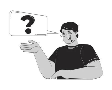 Glasses arab man asking question with speech bubble doodle linear character Stock Illustration