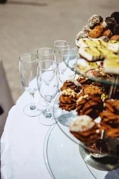 Glasses on the background of capsules on a wedding Stock Photos