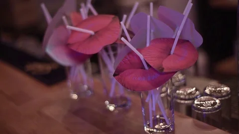 Glasses at the Bar with Lips Stock Footage 72903922