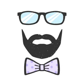 Glasses, beard and bow vector illustration with texture. Decoration for Fathers Stock Illustration