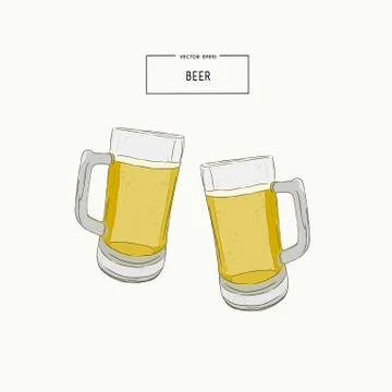 Glasses of beer hand draw vector. Stock Illustration