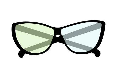 Glasses with black frames and colored lenses. Happy glasses day. Sticker. Icon Stock Illustration