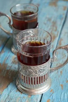 Glasses with black tea Stock Photos