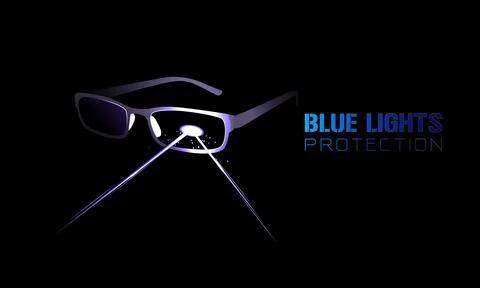 Glasses with blue light blocking Lens, with text blue lights protection Vecto Stock Illustration