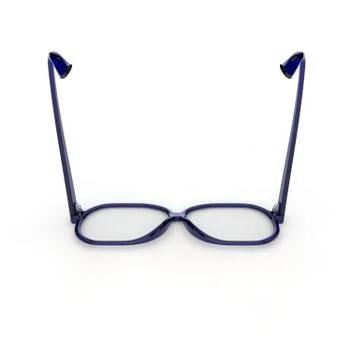 Glasses with blue plastic frame on white isolated background Stock Illustration