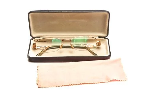 Glasses in a case on a light background. Stock Photos