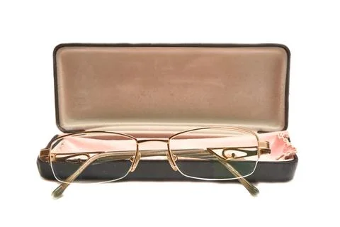 Glasses in a case on a light background. Stock Photos