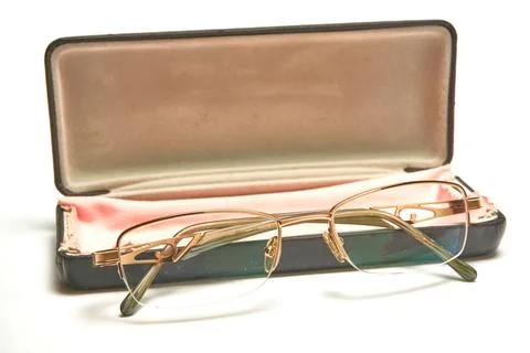 Glasses in a case on a light background. Stock Photos