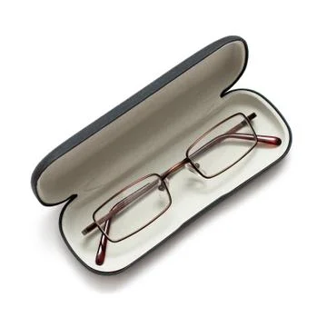 Glasses in a case on white Stock Photos