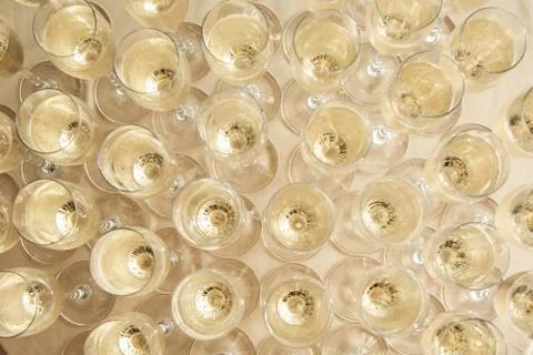 Glasses with champagne top view at a buffet table Stock Photos