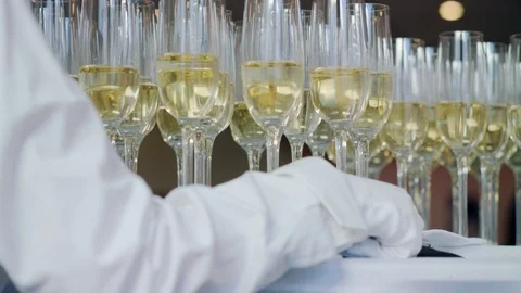 Glasses of champagne at wedding Stock Footage 90697170