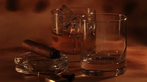 Glasses with cold whiskey Stock Footage 8520756