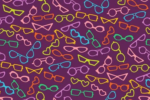 Glasses color stylish seamless pattern flat vector Stock Illustration