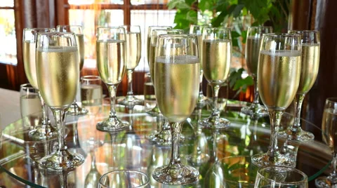 Glasses of Cooled Champagne Stock Footage 66396928