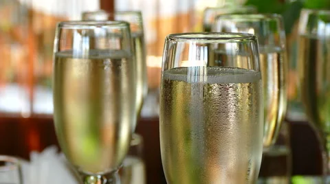 Glasses of Cooled Champagne Stock Footage 66776379