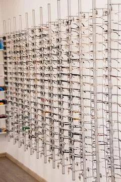 Glasses Display Rack Wall Eyewear Collection Retail Store Optical Shop Inte.. Stock Photos