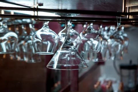 Glasses for drinks at the bar Stock Photos
