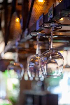 Glasses for drinks at the bar Stock Photos