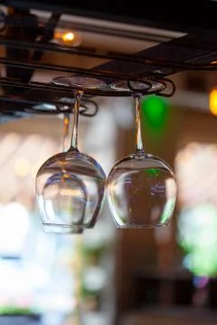 Glasses for drinks at the bar Stock Photos