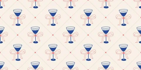 Glasses with drinks decorated with bows on beige background with diamonds イラスト素材