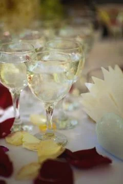 Glasses with drinks, wedding buffet design Stock Photos