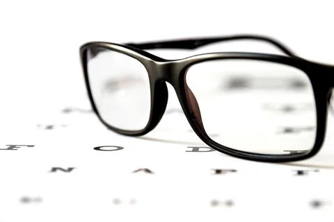 Glasses on eye chart Stock Photos