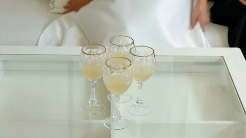 Glasses filled while getting ready for a wedding, Norway Stock Footage 84210986