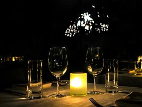 Glasses with Fireworks Stock Photos