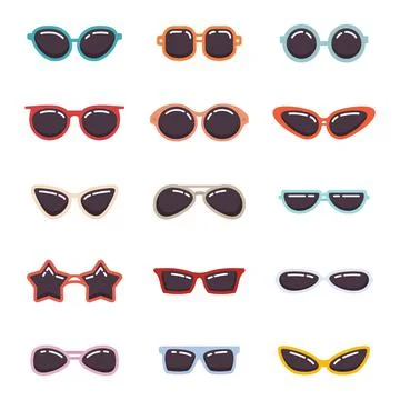 Glasses flat collection isolated on white background Stock Illustration