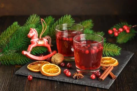 Glasses of fresh cranberry drink. Stock Photos
