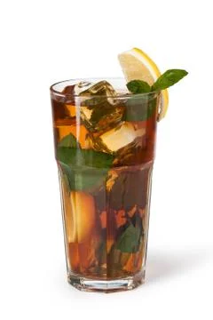 Glasses of fruit drinks with ice cubes Stock Photos