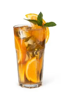 Glasses of fruit drinks with ice cubes Stock Photos