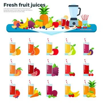 Glasses with fruit juices on the table Stock Illustration