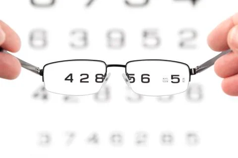 Glasses In Hands And Eye Test Chart Stock Photos