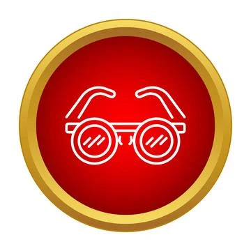 Glasses icon with round frames on red button Stock Illustration