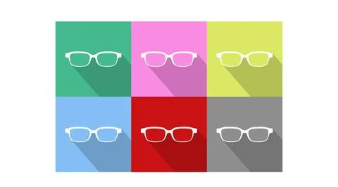 Glasses Icon Set. Set of square flat illustration Stock Illustration