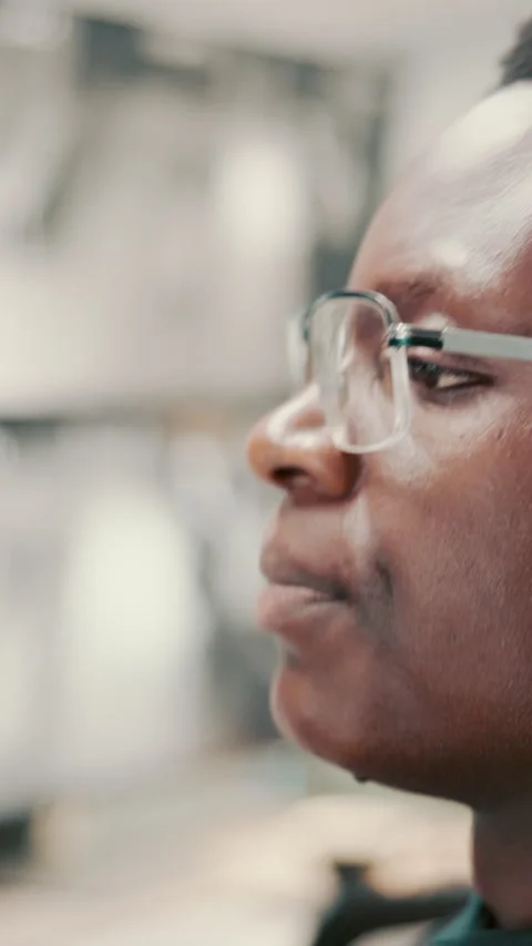 Glasses, man and security guard in control room for surveillance, observation or Stock Footage 335283709