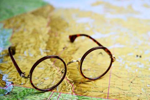 Glasses on a map - Canada Foto stock
