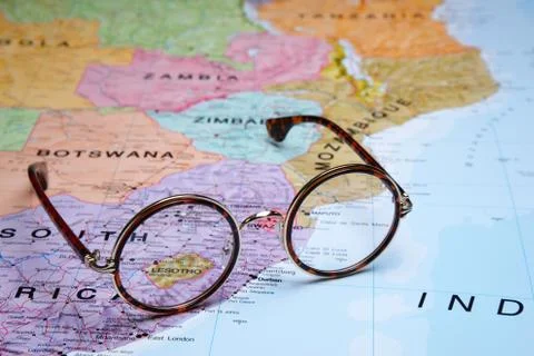 Glasses on a map - Lesotho Stock Photos