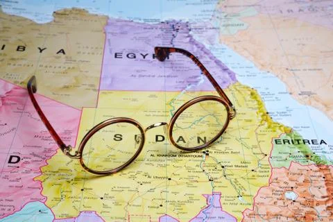 Glasses on a map - Sudan Stock Photos