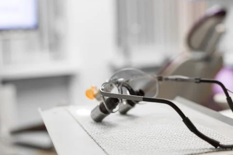 Glasses-microscope of the dentist, spectacles magnifying binocular Stock Photos