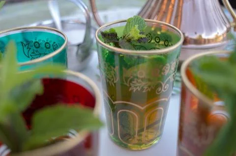 Glasses of Moroccan Mint Tea Stock Photos